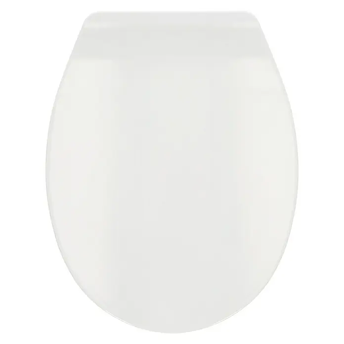 Poseidon WC-Sitz Elegance - Duroplast, Weiß, Mit Absenkautomatik, Uni - Nahaufnahme eines weißen Toilettensitzes mit sanft geschwungenen Kanten, isoliert auf schwarzem Hintergrund für Hygiene und Komfort.