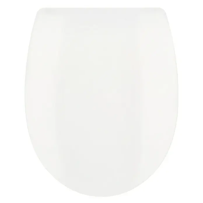 Poseidon WC-Sitz Fino - Duroplast, Weiß, Mit Absenkautomatik - Nahaufnahme eines weißen Toilettensitzes. Der Toilettensitz hat eine ovale Form und eine glatte Oberfläche.