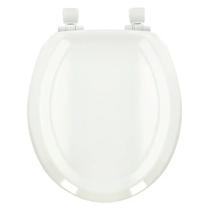 Poseidon WC-Sitz Seattle - Holz, Weiß, Mit Absenkautomatik - Nahaufnahme eines weißen Toilettensitzes mit ovaler Form, der Hygiene und Komfort im Badezimmer verkörpert.