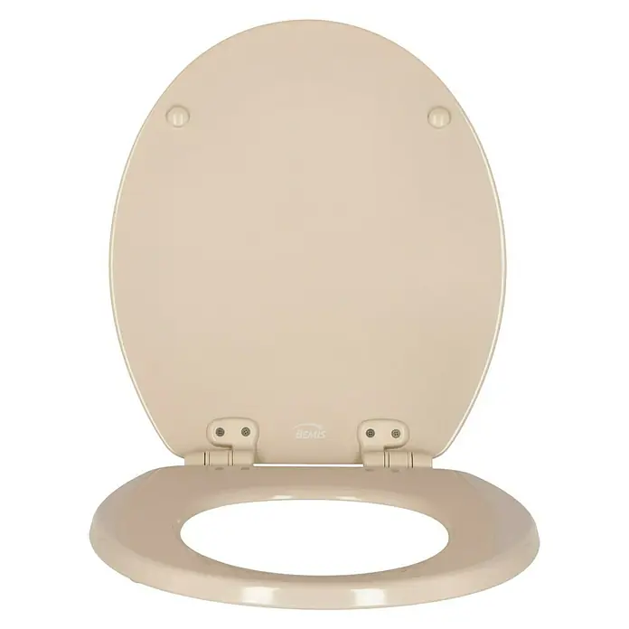 Poseidon WC-Sitz Seattle - Holz, Beige/Weiß, Mit Absenkautomatik - Beige Toilettensitz von Bemis, offen dargestellt. Perfekt für jedes Badezimmer.