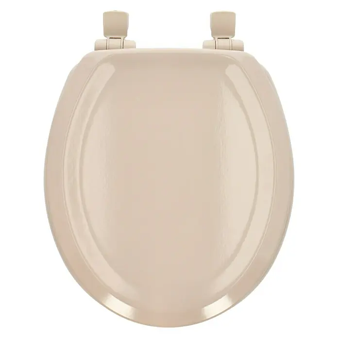 Poseidon WC-Sitz Seattle - Holz, Beige/Weiß, Mit Absenkautomatik - Das cremefarbene Toilettensitz-Design zeichnet sich durch eine ovale Form und robuste Scharniere aus, die Langlebigkeit und Komfort im Badezimmer gewährleisten.