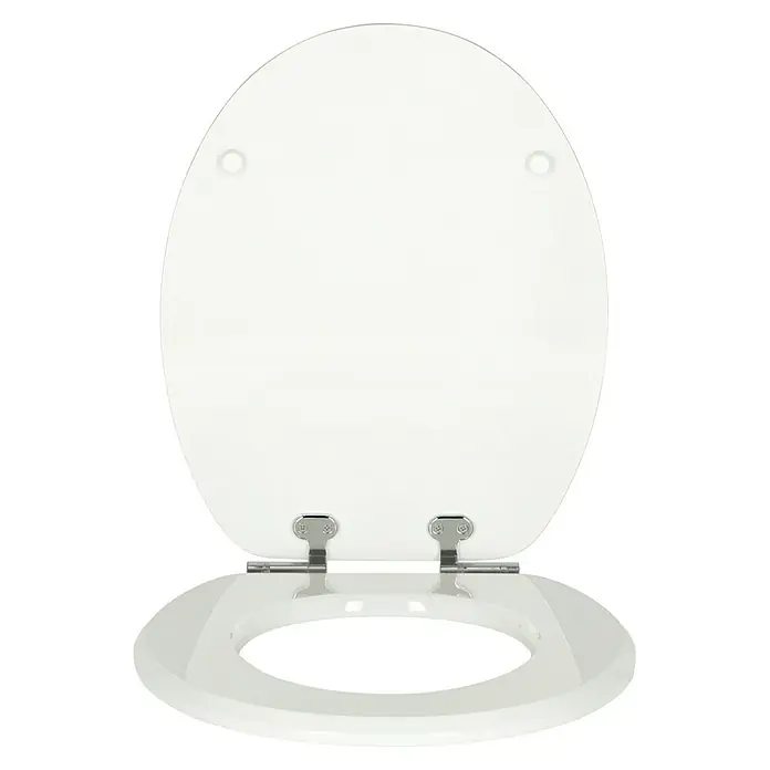Camargue WC-Sitz Malik - Holz, Weiß, Mit Absenkautomatik - Weiße Toilettensitzbrille mit Edelstahlscharnieren, die eine saubere und moderne Ästhetik für jedes Badezimmerdesign bietet.