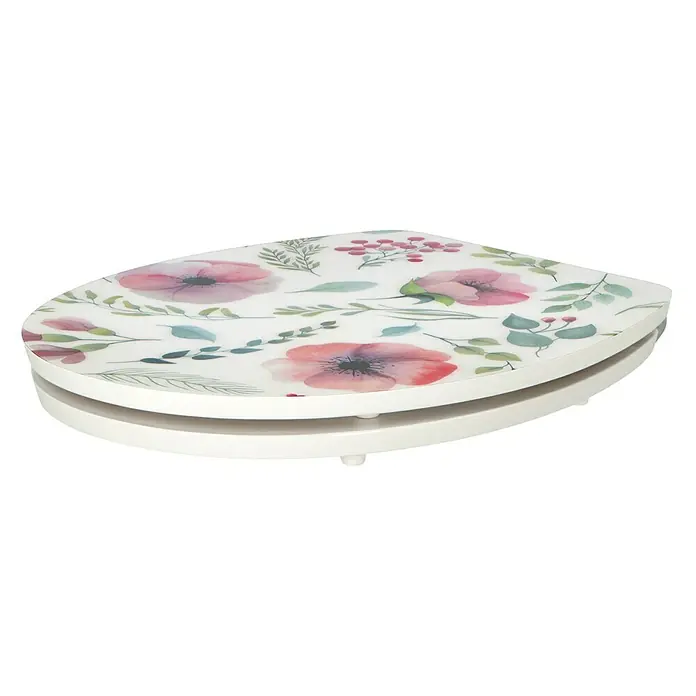 Poseidon WC-Sitz Flower - MDF, Mehrfarbig, Mit Absenkautomatik - Ein eleganter Toilettensitz mit einem zarten Blumenmuster, das jedem Badezimmer einen Hauch von Frühling verleiht und für Komfort sorgt.