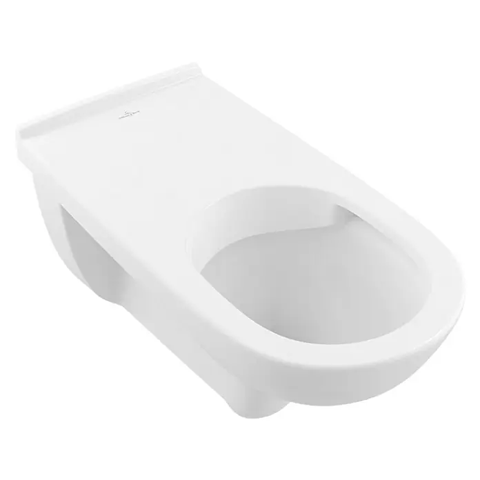 Villeroy & Boch ViCare Wand-WC Typ 2 - Spülrandlos, Ohne Spezialglasur, Spülform: Tief, WC Abgang: Waagerecht, Weiß - Nahaufnahme einer weißen Villeroy & Boch Wandtoilette, die modernes Design und Funktionalität im Badezimmer vereint.