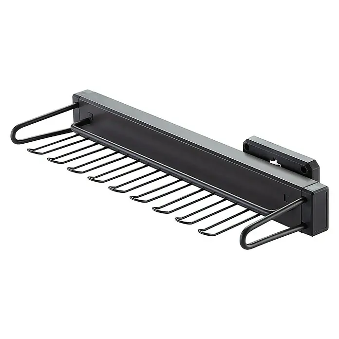 Perchero para cinturones y corbatas Moka - Largo: 445 mm, Marrón - Un colgador de corbatas extraíble negro para un almacenamiento práctico de corbatas en el armario. Diseño minimalista, ideal para los amantes del orden.