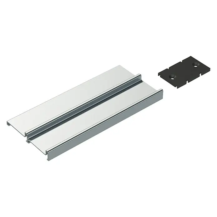 Adinor Herrajes para puerta corredera de armario - Largo: 2.800 mm, Plateado, 2 ud. - Perfil de aluminio con ranura para puertas correderas y un tapón negro. Adecuado para la fabricación de muebles y la construcción de interiores.