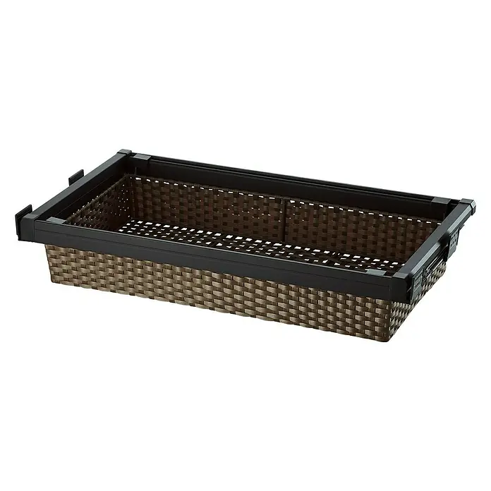 Cesta de ratán Moka - 485 x 664 x 70 mm, Ajuste de la anchura: 664 mm - 714 mm, Marrón - Atractiva cesta de ratán con marco negro, perfecta para guardar diversos objetos y decorar con estilo tu hogar.