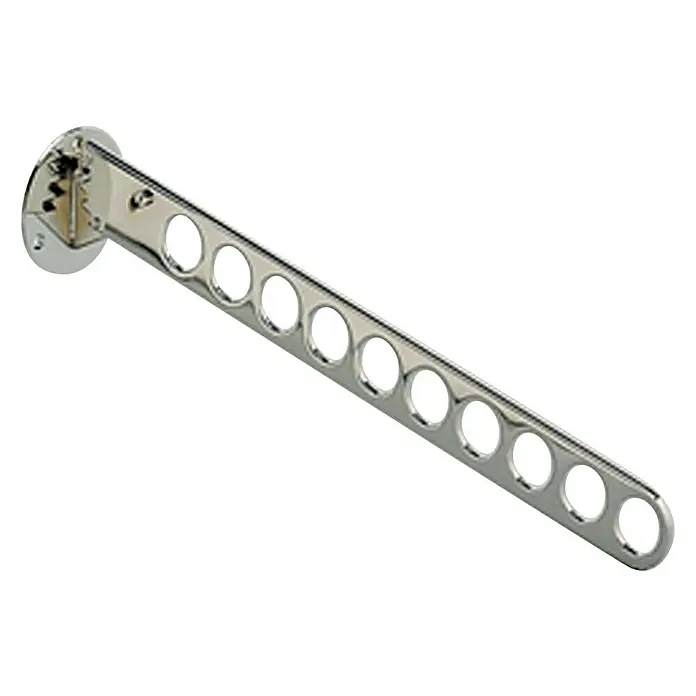 Adinor Perchero para cinturones y corbatas - Largo: 280 mm, Cromado, Abatible - El tendedero de ropa cromado extensible con 10 orificios para sujetar perchas para guardar ropa se monta en la pared.