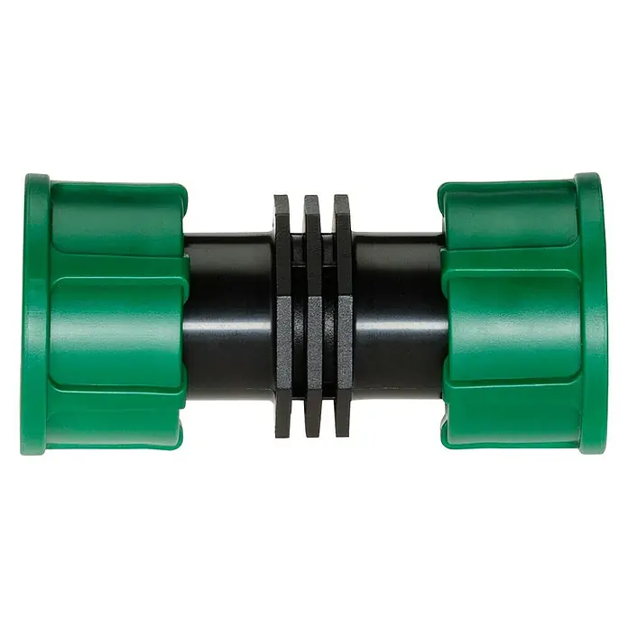 Gardena Sprinklersystem Verbinder - Passend für: Gardena Ventilboxen V3 - Schwarzes Kunststoffrohrverbinder-Produkt mit grünen Endkappen. Eine zuverlässige Verbindung für Ihre Rohrleitungen.