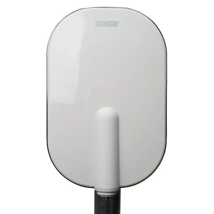 Schwaiger DVB-T Antenne - L x B x H: 9 x 15,5 x 24,5 cm, F-Buchse - Nahaufnahme der SCHWAIGER Antenne, ein Gerät für den Empfang von Fernseh- und Radiosignalen, ideal für den Außenbereich.