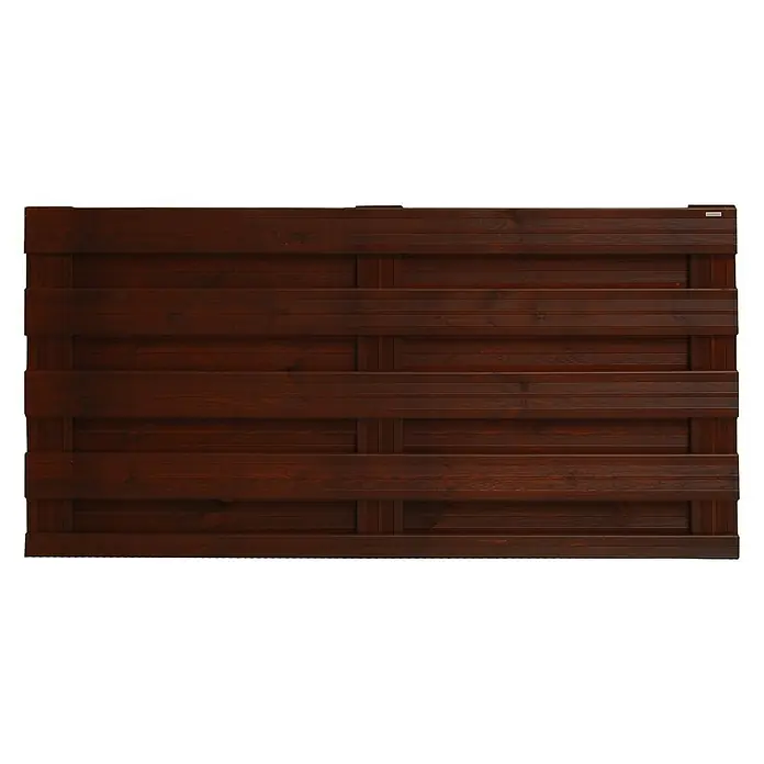 Andrewex Sichtschutzelement Goch - Braun - Ein Zaunelement aus dunklem Holz mit horizontaler Anordnung der Latten, ideal für stilvolle Gärten.