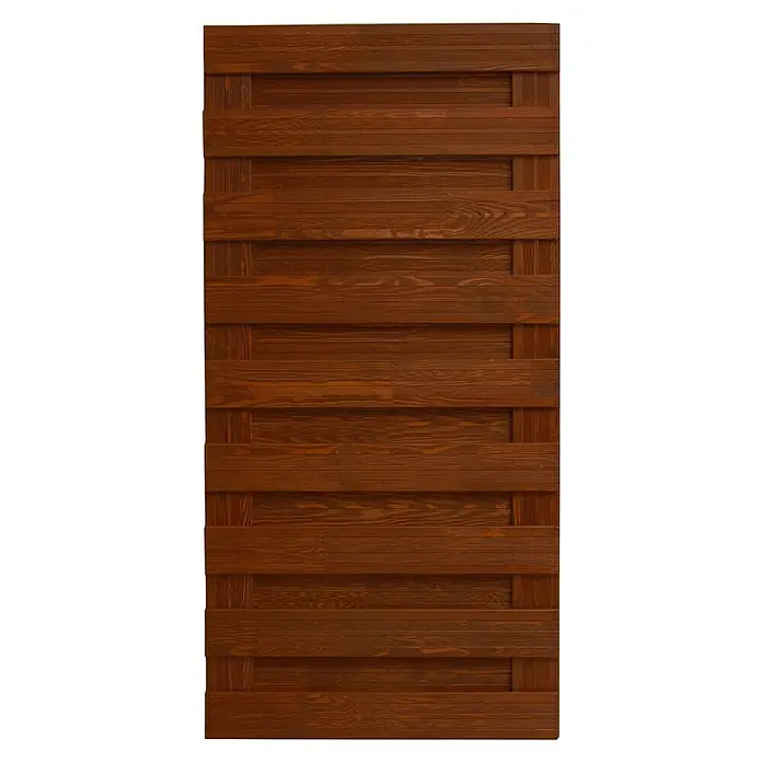 Andrewex Sichtschutzelement Goch - Teak - Braune Holzzaunplatte mit horizontaler Bretterstruktur und dekorativen quadratischen Akzenten für Garten und Grundstück.