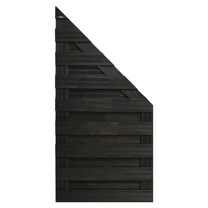Andrewex Sichtschutzelement Goch - 90 x 90/180 cm, Anthrazit - Das dunkle Holzpaneel mit abgeschrägtem oberen Rand verleiht eine rustikale Note. Die Holzstruktur ist robust und dekorativ zugleich.