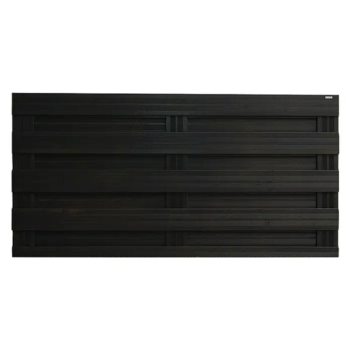 Andrewex Sichtschutzelement Goch - 90 x 180 cm, Anthrazit - Ein dunkler, horizontal verlaufender Sichtschutzzaun aus Holz mit einer geflochtenen Textur für Privatsphäre und Ästhetik im Garten.