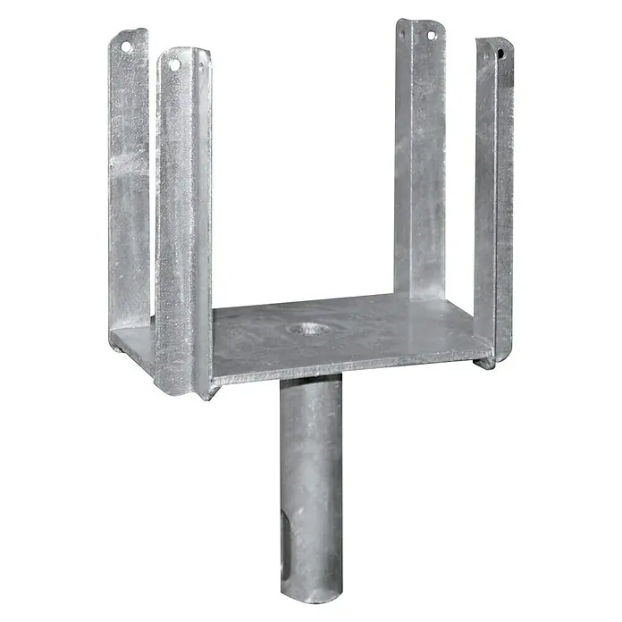 Schake Stützenschuh Typ Standard - Ø x H: 26,9 x 200 mm, Stahl, Feuerverzinkt - Metallpfostenanker für den Außenbereich. Der Pfostenanker bietet Halt und Stabilität für Holzkonstruktionen. Ideal für den Garten- und Landschaftsbau.