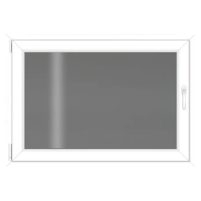 Solid Elements Ventana para sótano - An x Al: 90 x 60 cm, Apertura según normativa: Izquierda, Blanco - Un primer plano de una ventana blanca con vidrio transparente gris. La ventana tiene una manija en el lado derecho para abrirla y cerrarla.