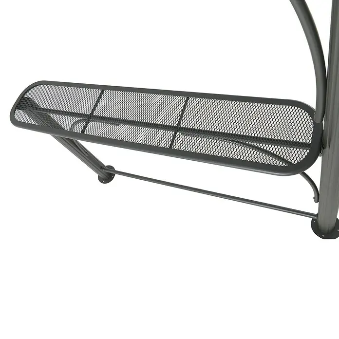 Sunfun Grillpavillon BBQ - B x T: 213 x 150 cm, Farbe Gestell: Anthrazit, Aluminium - Nahaufnahme eines stilvollen, dunkelgrauen Metallregals mit Gitterstruktur, das sich perfekt zur Aufbewahrung eignet.