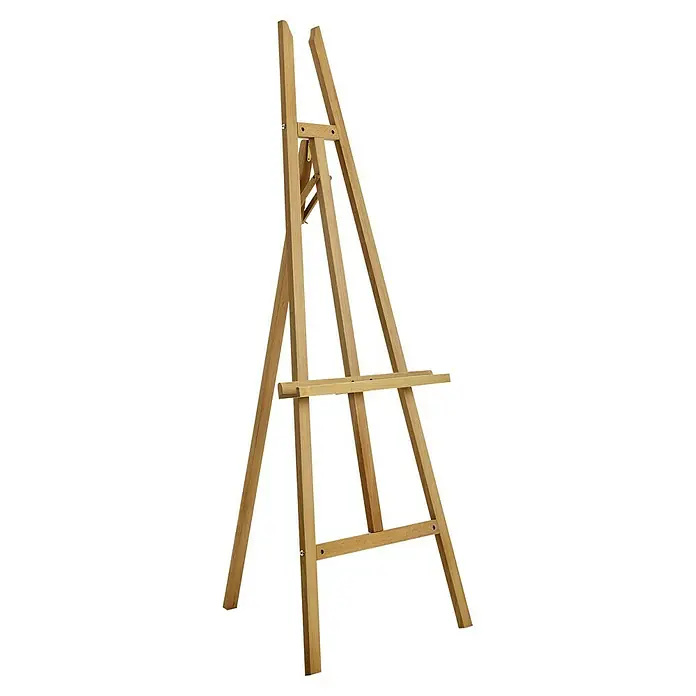 Staffelei Po - Holz, Höhenverstellbar - Ein hölzerner Staffelei präsentiert eine robuste und natürliche Ästhetik, ideal für Künstlerateliers und Ausstellungen.