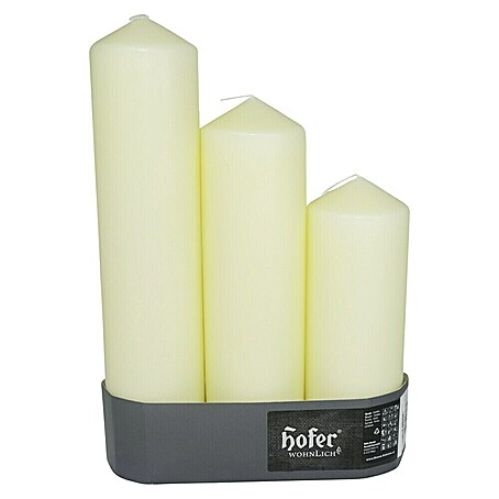 Hofer Wohnlicht Stumpenkerzen-Set für Laternen (3 Stk., Durchmesser: 7 cm, Elfenbein)