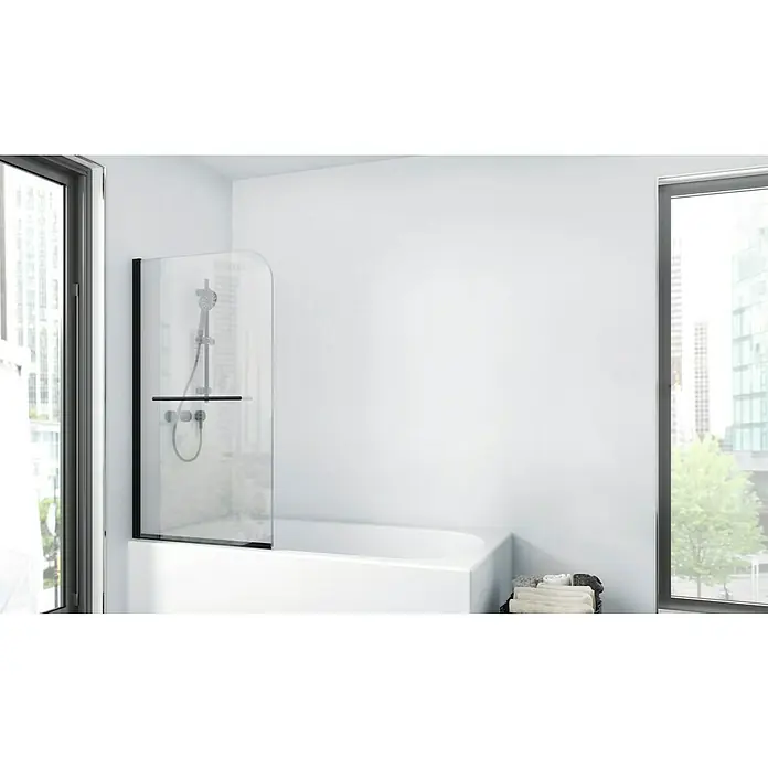 Aurlane Badewannenaufsatz Black Spirit - B x H: 75 x 140 cm, 1 Stk., Schwarz - Moderne Badewanne mit Duschabtrennung aus Glas und schwarzem Rahmen, die ein stilvolles und minimalistisches Badezimmerdesign betont.