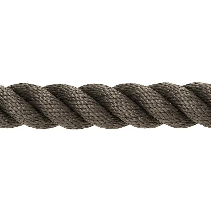 Stabilit HandlaufseilDurchmesser: 30 mm, Anthrazit - Nahaufnahme eines robusten, grauen Seils mit markanter Drehung, ideal für verschiedene Anwendungen, die Festigkeit erfordern.