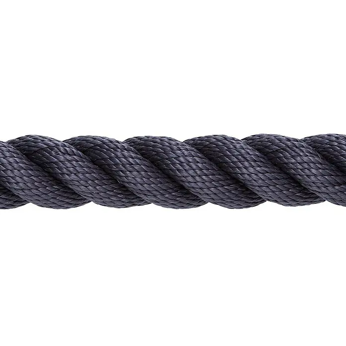 Stabilit Handlaufseil - Durchmesser: 30 mm, Blau - Nahaufnahme eines gewundenen, dunklen Seils, das seine Textur und Konstruktion betont. Ideal für nautische oder dekorative Anwendungen.