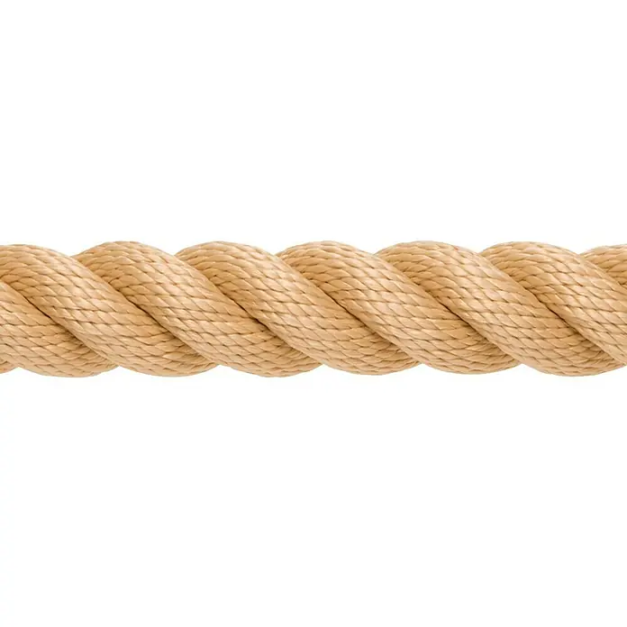 Stabilit Handlaufseil - Durchmesser: 30 mm, Hanf - Nahaufnahme eines beigefarbenen, gedrehten Polypropylen-Seils, ideal für verschiedene Anwendungen.