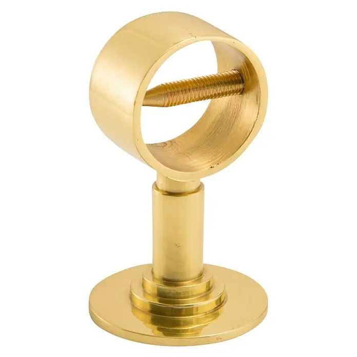 Stabilit Wandhalterung - L x B: 75 x 25 mm, Für Seildurchmesser: 30 mm, Poliert - Nahaufnahme einer goldenen Gardinenstangenhalterung mit Schraube.