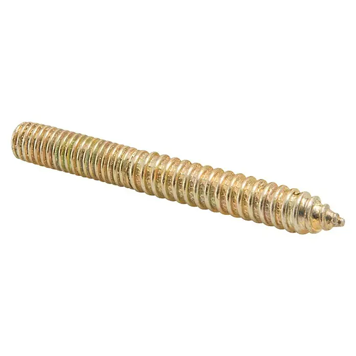 Conacord Abrazadera de pared - Para diámetro de cable: 30 mm, Latón, Pulido - Vista detallada de una varilla roscada amarilla. La varilla roscada es un elemento de conexión esencial en la artesanía y la industria.
