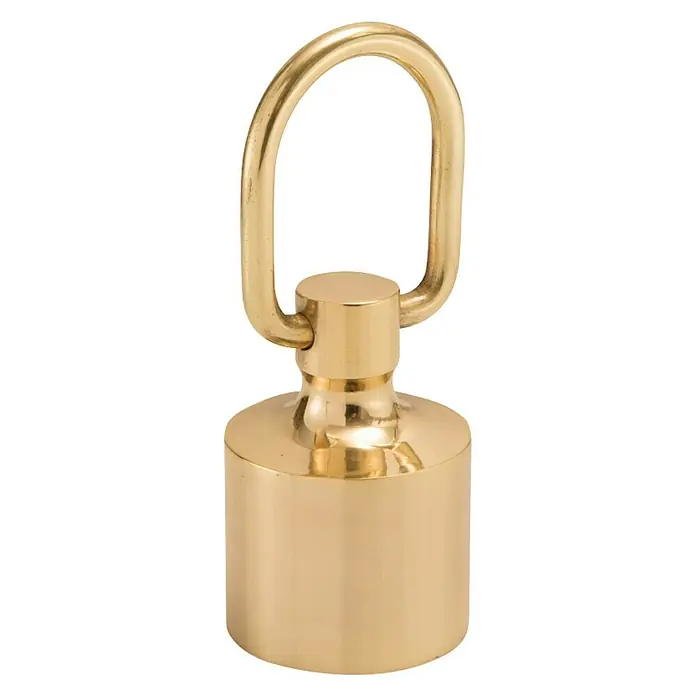 Stabilit Endstück - L x B: 90 x 45 mm, Für Seildurchmesser: 30 mm, Poliert - Nahaufnahme eines glänzenden goldenen Zugbandes mit einer Schlaufe, ideal für dekorative oder praktische Anwendungen.