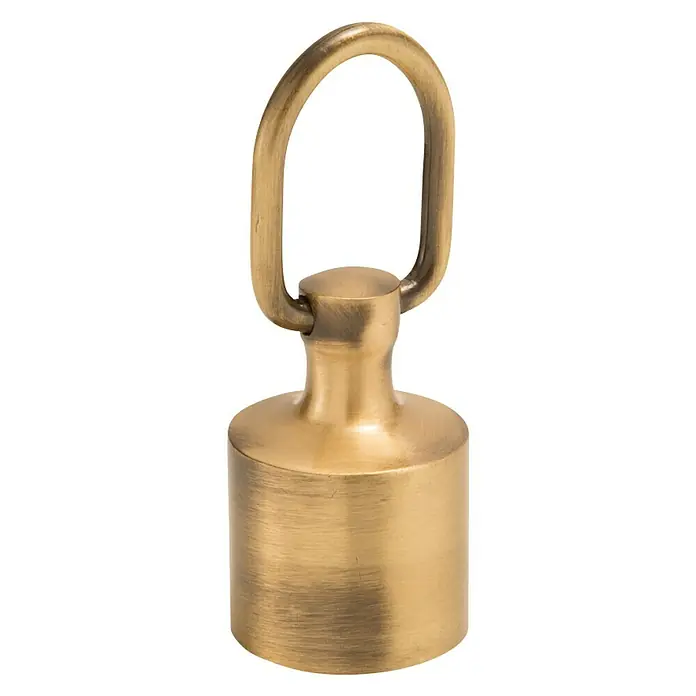 Stabilit Endstück - L x B: 90 x 45 mm, Für Seildurchmesser: 30 mm, Bronziert - Nahaufnahme eines goldenen Vorhangabschlusses mit einem eleganten Ring, der für einen Hauch von Luxus und Stil sorgt.