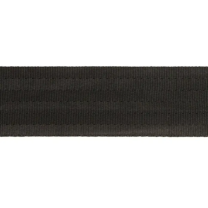 Conacord Cinta de lona - Poliéster, Negro - Primer plano de una cinta textil negra tejida, que muestra su textura robusta y tejido fino. Ideal para diversas aplicaciones.