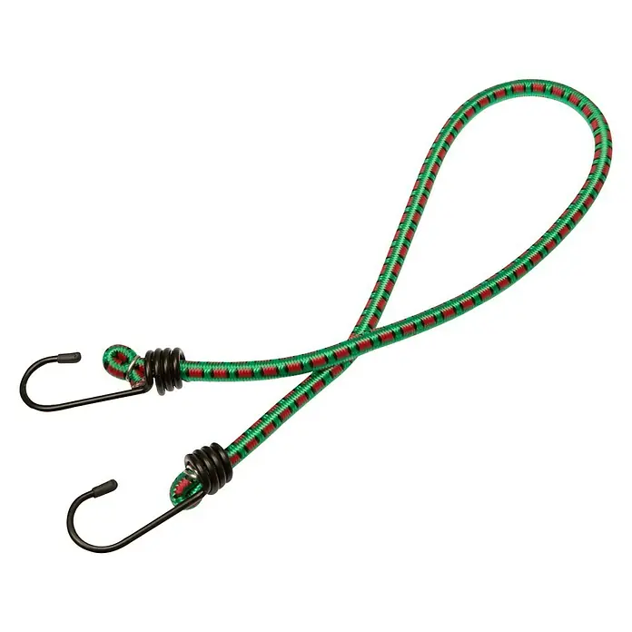 Alpha Tools Gepäckspanner - Belastbarkeit: 7 kg, 6 Stk. - Detailaufnahme eines grünen und roten Gepäckspanners mit zwei schwarzen Haken vor einem schwarzen Hintergrund.