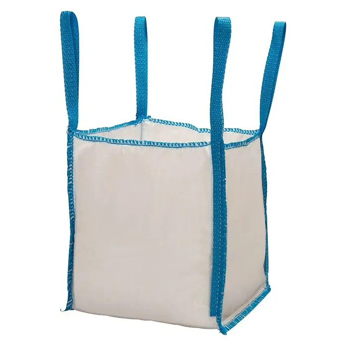 Conacord Hebesack Big Bag - 50 x 50 x 50 cm, Belastbarkeit: 300 kg - Ein weißer Big Bag mit blauen Tragegurten, ideal für Schüttgüter. Praktisch und robust für Industrie und Landwirtschaft.