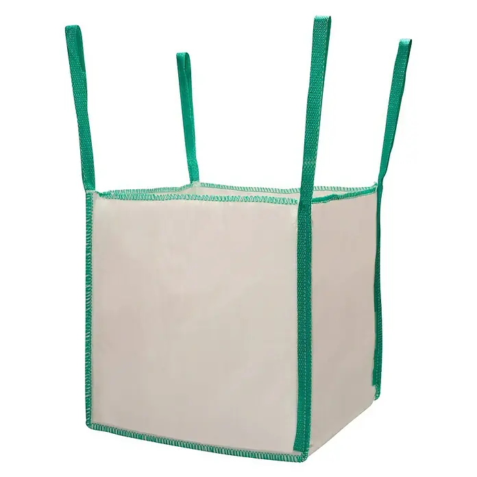 Conacord Hebesack Big Bag - 70 x 70 x 70 cm, Belastbarkeit: 500 kg - Ein weißer Big Bag mit grünen Trageschlaufen, ideal für Schüttgüter und den sicheren Transport.