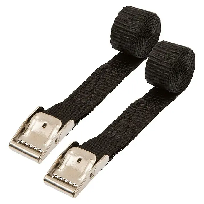 Conacord Zurrgurt Mini - 50 cm, 2 Stk. - Zwei kurze, schwarze Gepäckgurte mit Metallschnalle und aufgerolltem Ende zur Sicherung von Gegenständen.