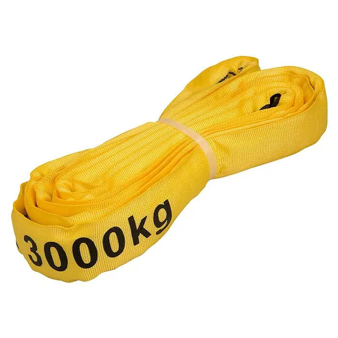 Conacord Rundschlinge - Umfang: 4 m, Belastbarkeit: 3.000 kg - Gelber 3000kg Hebegurt, zusammengebunden mit einem Gummiband, perfekt für schwere Lasten und sichere Hebemanöver.