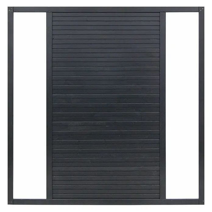 Andrewex Sichtschutzelement Duo - 180 x 180 cm, Anthrazit - Nahaufnahme einer modernen, schwarzen Holzzaunplatte mit horizontalen Brettern und seitlichen Rahmen für den Außenbereich.