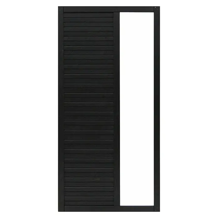 Andrewex Sichtschutzelement Duo - 90 x 180 cm, Anthrazit - Schwarze Schiebetür mit Lamellen auf der einen und einer weißen Fläche auf der anderen Seite.