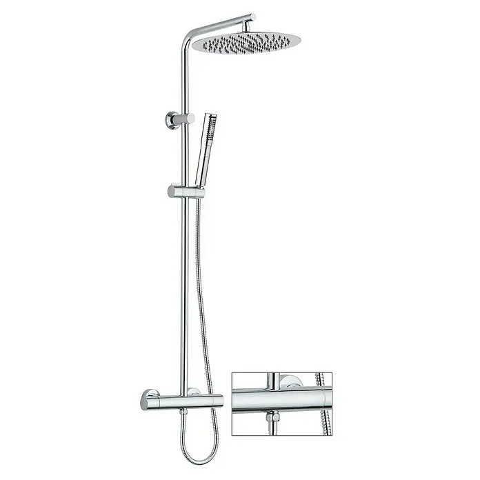 Rousseau Sistema de ducha Delphino - Con grifo termostático, Distancia entre orificios: 15 cm, Número de tipos de chorro: 1 ud., Cromo - Sistema de ducha con rociador y ducha de mano en cromo para una experiencia de baño moderna. Acabado de alta calidad para un disfrute duradero.