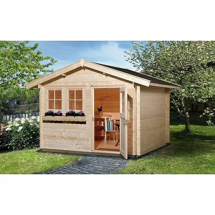 Weka Gartenhaus 139 - Außenmaß inkl. Dachüberstand (B x T): 380 x 284 cm, Holz, Natur, 7,5 m² - Stimmungsaufnahme