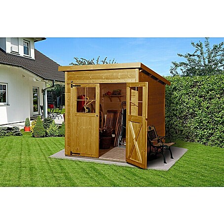 Weka Gerätehaus 325 (Außenmaß inkl. Dachüberstand (B x T): 200 x 241 cm, Holz, 3,88 m², Wandstärke: 19 mm, Eiche Hell)