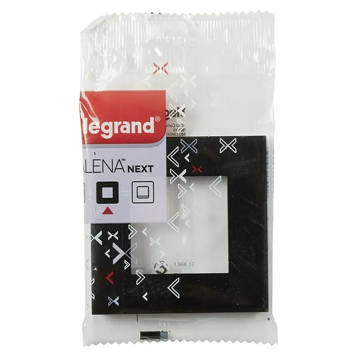 Legrand Valena Next Marco - Negro/Cobre, Modelo de mecanismos: x 1, Plástico, Colocar - Un marco Legrand Alena Next negro empaquetado, parte de una serie de interruptores y enchufes modernos. Ideal para interiores elegantes.