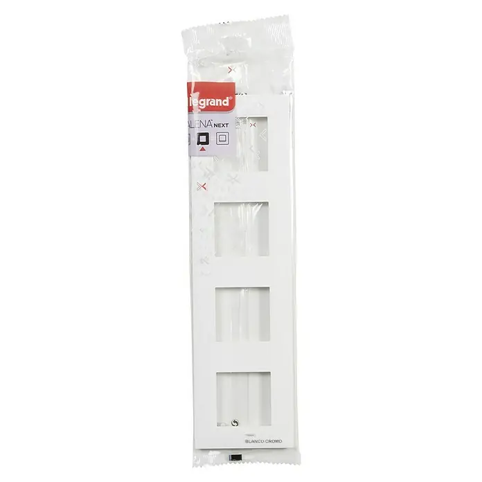 Legrand Valena Next Marco - Blanco/Cromado, Modelo de mecanismos: x 4, Plástico, Instalar - Placa de cubierta Legrand Alena Next de 4 elementos en blanco/cromo, embalaje original. Para interruptores y enchufes. Diseño elegante.