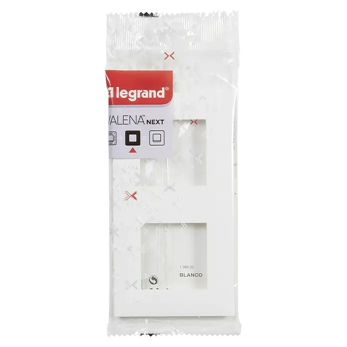 Legrand Valena Next Marco - Blanco, Modelo de mecanismos: x 2, Plástico, Colocar - Marco doble Legrand Valena Next blanco empaquetado, ideal para diseñar interruptores y enchufes con estilo.
