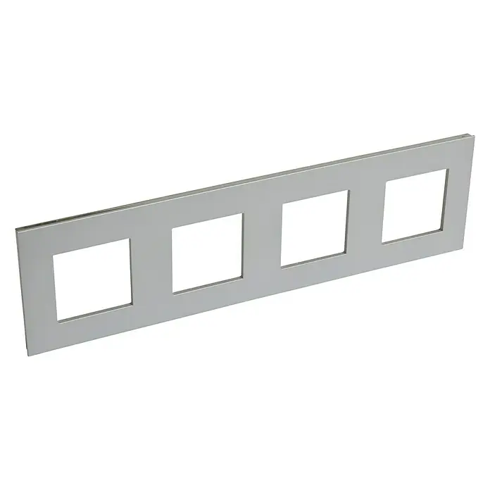 Legrand Valena Next Marco - Aluminio/Cromo, Modelo de mecanismos: x 4, Plástico, Instalar - Placa de interruptores plateada con cuatro aberturas cuadradas para interruptores o enchufes.