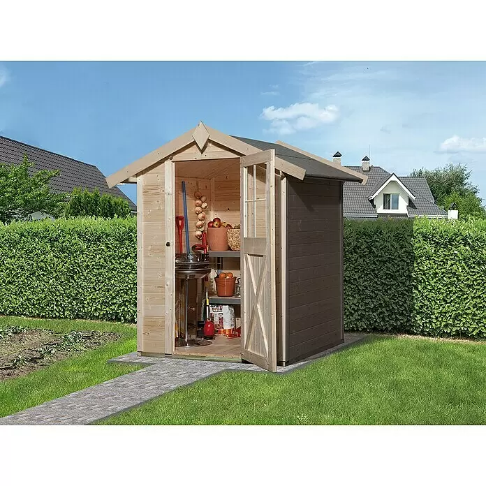 Weka Gartenhaus 317 - Außenmaß inkl. Dachüberstand (B x T): 191 x 171 cm, Holz, Natur, Unbehandelt - Stimmungsaufnahme