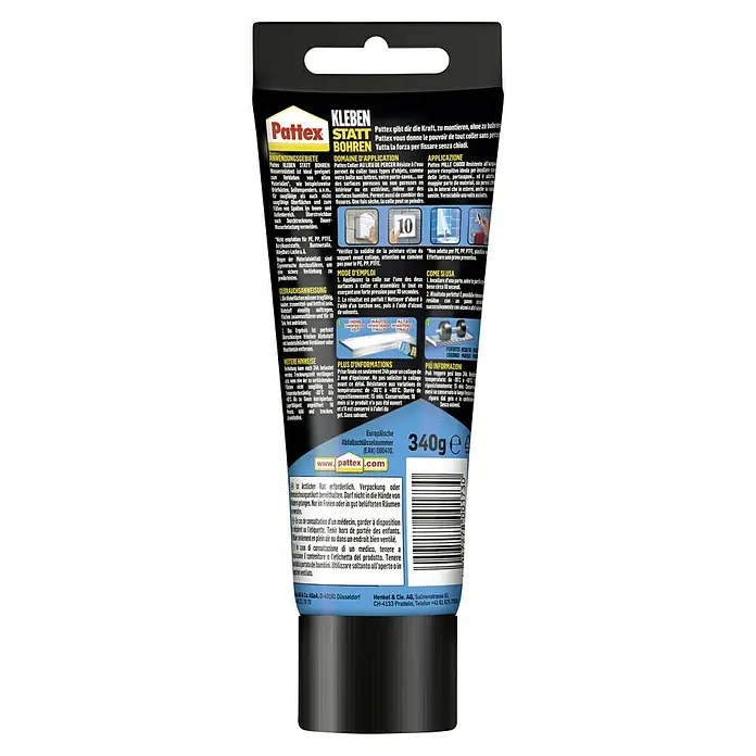 Pattex Kleben statt Bohren Montagekleber Wasserresistent - 340 g, Wasserbeständig - Pattex Kleben statt Bohren Tube: Montagekleber für schnelle, dauerhafte Befestigungen ohne Bohren, ideal für diverse Materialien.
