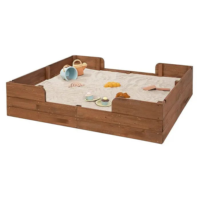 Muddy Buddy Sandkasten Safari Seeker140 x 120 x 140 cm, Holz, Kakaobraun - Hölzerner Sandkasten mit Spielzeug im Sand, ideal für Kinder zum Spielen im Freien und kreativen Gestalten.