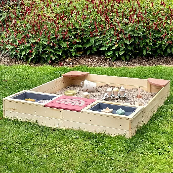 Muddy Buddy Sandkasten Beach Rebel - L x B x H: 135 x 125 x 20 cm, Holz, Rosa/Natur - Stimmungsaufnahme